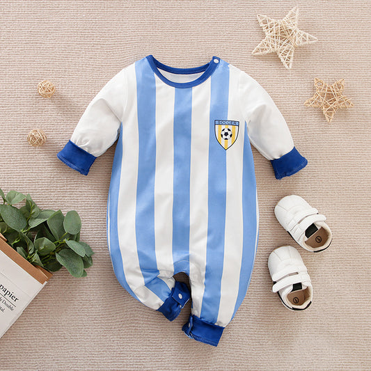 Blue & White Soccer print romper babysuit