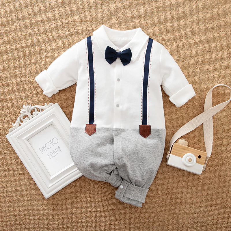 Blue Bow Tie Baby Romper