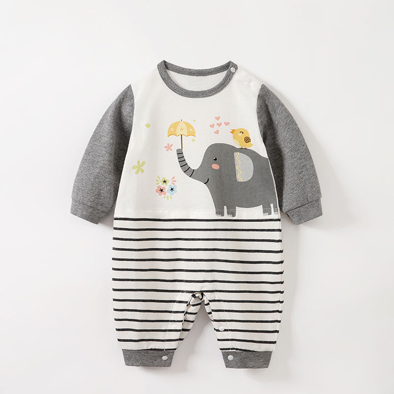 Grey Elephant and yellow sparrow Baby Romper