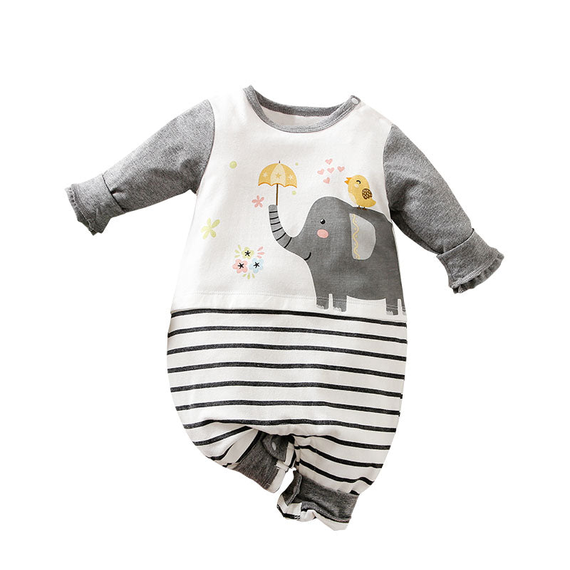 Grey Elephant and yellow sparrow Baby Romper