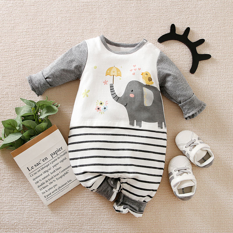 Grey Elephant and yellow sparrow Baby Romper