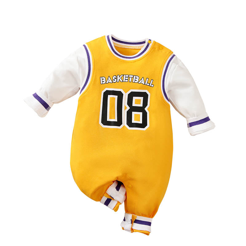 Yellow Basketball print baby Romper