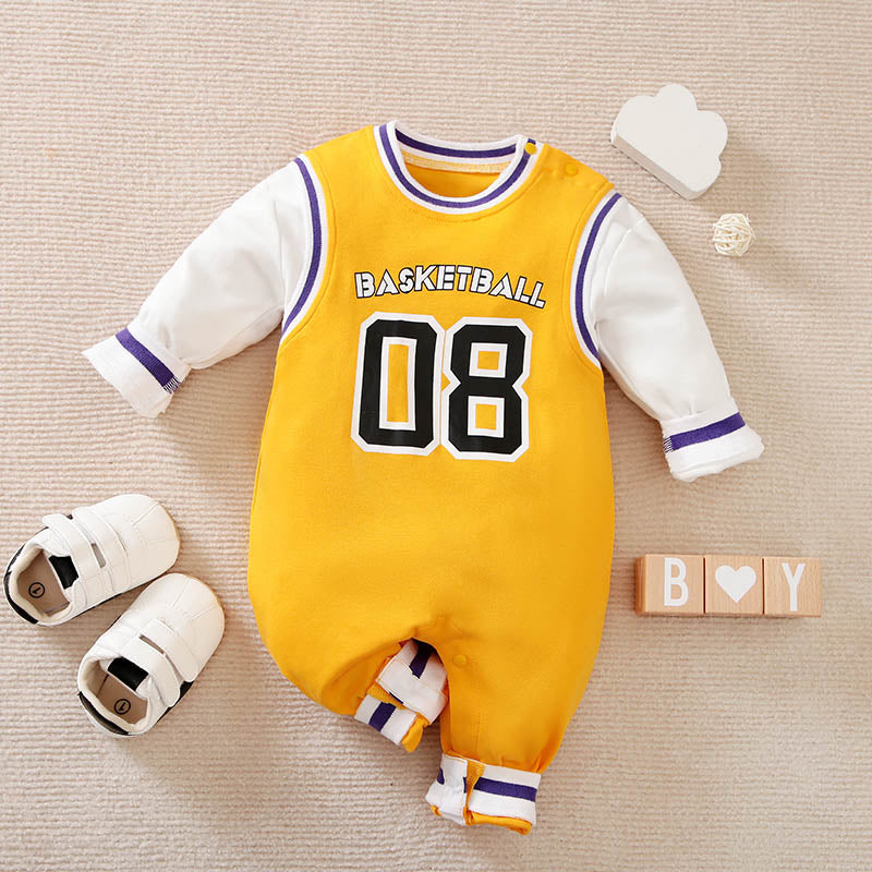 Yellow Basketball print baby Romper