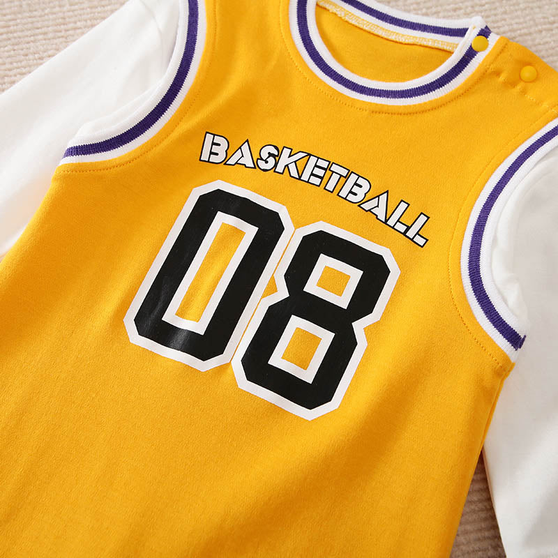 Yellow Basketball print baby Romper