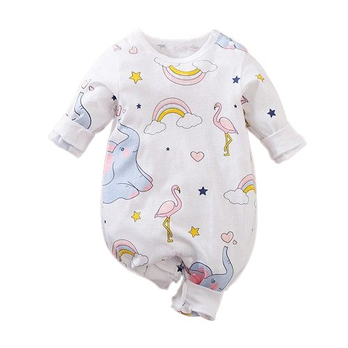 Cute Elephant Pigeon Print Romper Babysuit.